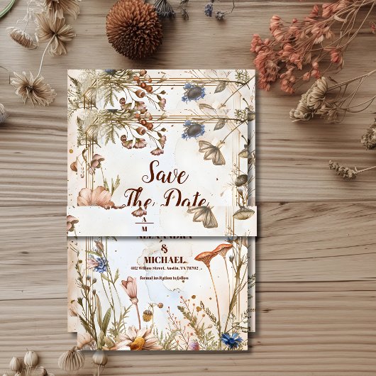 Bandeau De Faire-part Aquarelle rustique Mariage bois