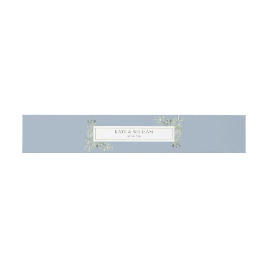 Bandeau De Faire-part Aquarelle Verdure Foliage Dusty Blue Mariage (Plat)