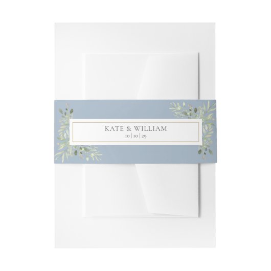 Bandeau De Faire-part Aquarelle Verdure Foliage Dusty Blue Mariage (Devant example)
