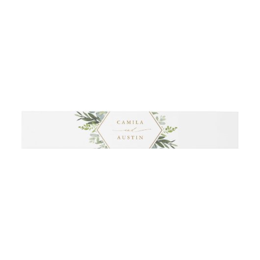 Bandeau De Faire-part Aquarelle Verdure or Hexagon Mariage (Plat)