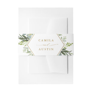Bandeau De Faire-part Aquarelle Verdure or Hexagon Mariage