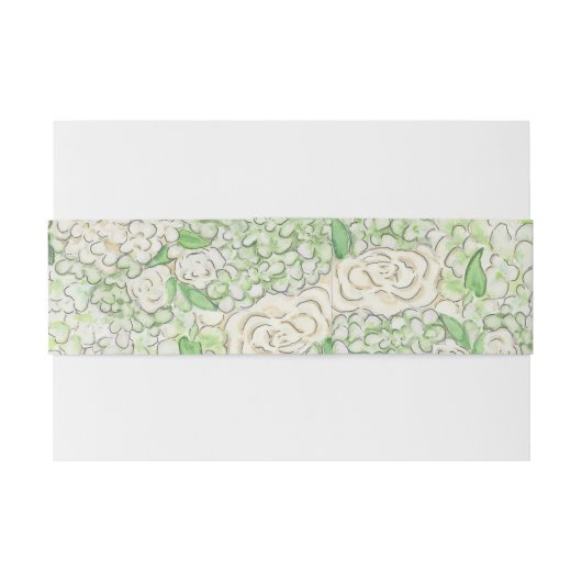 Bandeau De Faire-part Aquarelle Vert et Blanc Hydrangea Crest (Dos exemple)