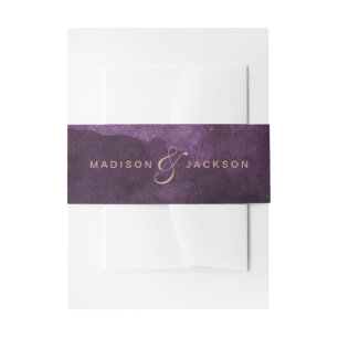 Bandeau De Faire-part Aquarelle violet foncé Rose or Mariage Monogramme