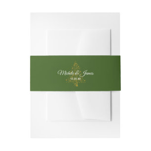 Bandeau De Faire-part Arbre de Noël de mariage élégant vert forêt doré