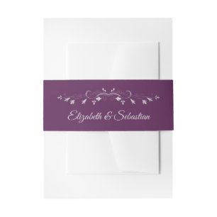 Bandeau De Faire-part Argent Flourish sur Plum Purple Mariage élégant