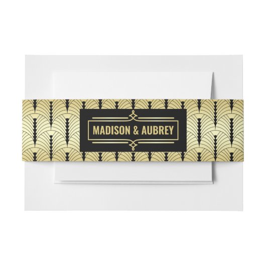 Bandeau De Faire-part Art Déco Mariage Elegant Or Noir Grand (Devant Example)