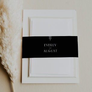 Bandeau De Faire-part Art déco moderne Mariage noir et blanc