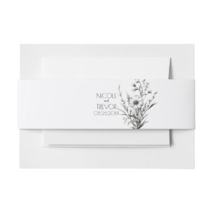 Bandeau De Faire-part Audacieux B&W Fleur sauvage Invitation Belly Band