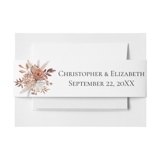 Bandeau De Faire-part Automne Pêche Brown blanc Floral Mariage (Devant Example)