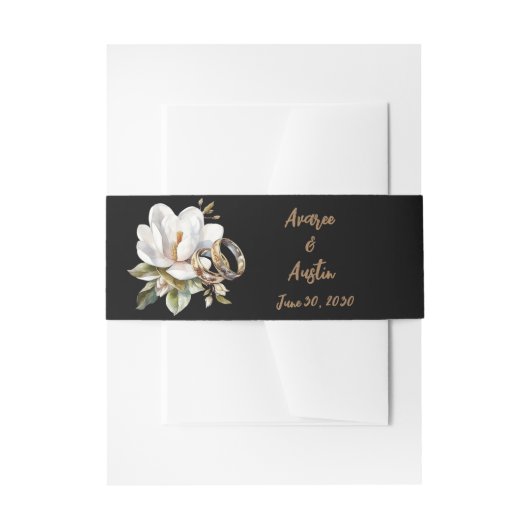 Bandeau De Faire-part Bagues Mariages Magnolia Or et Noir (Devant example)