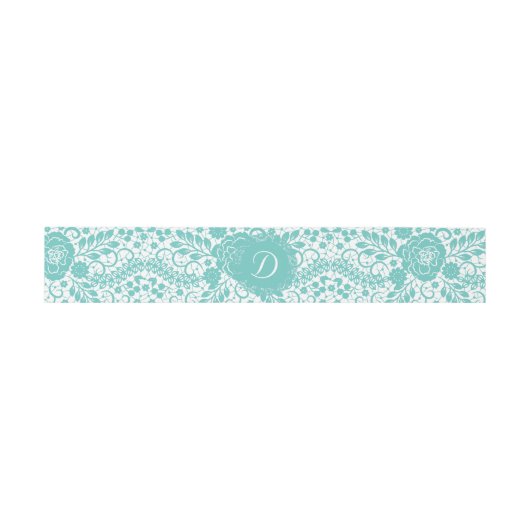 Bandeau De Faire-part Bande de dentelle turquoise avec Monogramme (Plat)