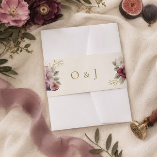 Bandeau De Faire-part Bande de ventre de mariage botanique prune et oliv