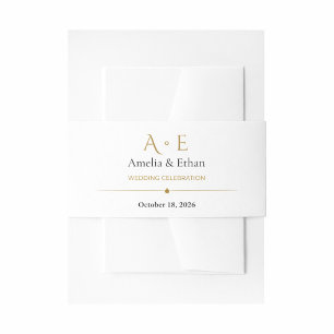 Bandeau De Faire-part Bande de ventre de mariage en or avec monogramme d
