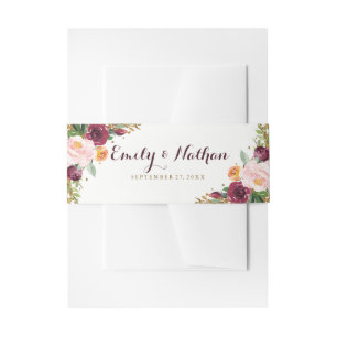Bandeau De Faire-part Bande de ventre de mariage pailletée florale or Bo