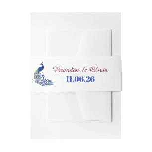 Bandeau De Faire-part Bande de ventre d'invitation de mariage au paon bl