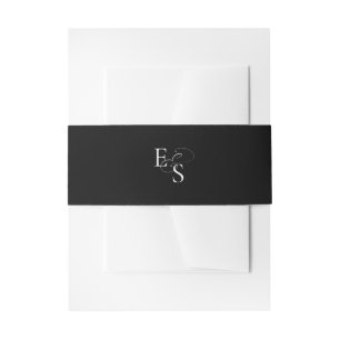 Bandeau De Faire-part Bande ventre Mariage de Monogramme noir minimal