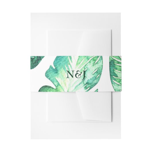 Bandeau De Faire-part Beachy White & Green Tropical Feuille Mariage (Devant example)