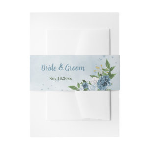 Bandeau De Faire-part belle couleur bleue fleurs verdure mariage