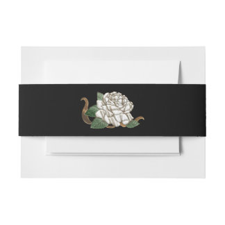 Bandeau De Faire-part Black avec White Silver Rose Belly Band