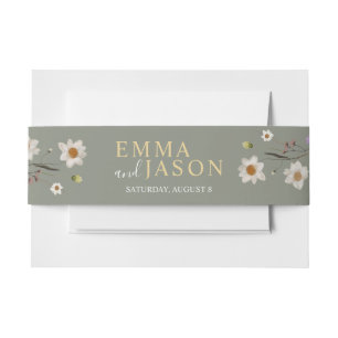 Bandeau De Faire-part Black Boho Fleur sauvage Invitation Belly Band