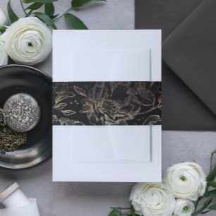 Bandeau De Faire-part Black Gold Faux Elégant Mariage à main tiré Floral