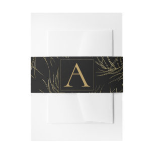 Bandeau De Faire-part Black & Gold Tropical Glam Feuille Mariage