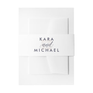 Bandeau De Faire-part Blanc avec Calligraphie Bleue Minuit et Diamant