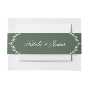 Bandeau De Faire-part Blanc Floral Émeraude Vert Ancien Argent Mariage É