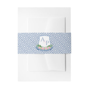 Bandeau De Faire-part Blason de mariage à monogramme floral rose bleu aq