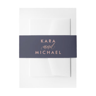 Bandeau De Faire-part Bleu de minuit avec Faux Rose Gold et Calligraphie
