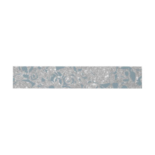 Bandeau De Faire-part Bleu Dusty brillant argentFloral