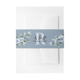 Bandeau De Faire-part Bleu Dusty Elegant Floral Boho Rose Rustique Maria