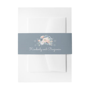 Bandeau De Faire-part Bleu Dusty et Pêcher Floral Élégant mariage