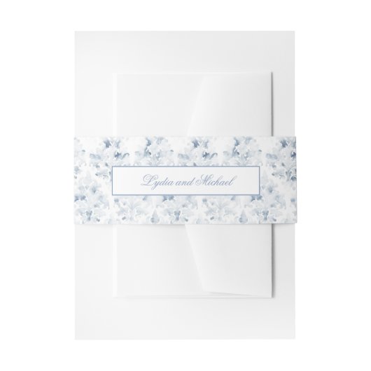 Bandeau De Faire-part Bleu et blanc Damas Invitation Bande de ventre (Devant example)