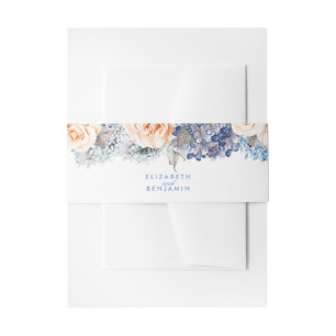 Bandeau De Faire-part Bleu et Pêche Floral Élégant Mariage