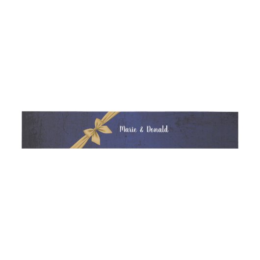 Bandeau De Faire-part Bleu foncé avec Bow or (Plat)