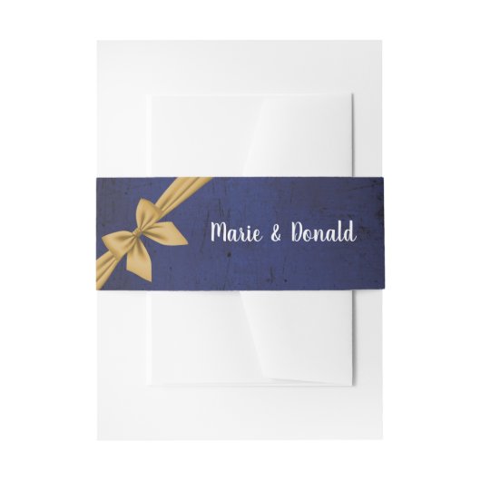 Bandeau De Faire-part Bleu foncé avec Bow or (Devant example)