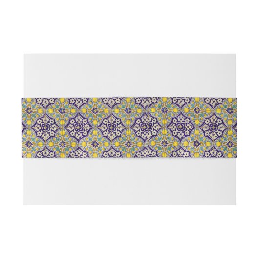 Bandeau De Faire-part Bleu Méditerranée Motif Fleurs Jaunes (Dos exemple)