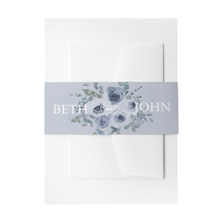 Bandeau De Faire-part Bleu Poussiéreux Floral & Gris