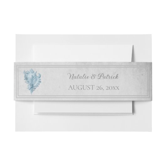 Bandeau De Faire-part Blue Conch Shell Invitation Bande de ventre (Devant Example)