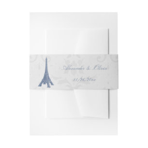 Bandeau De Faire-part Blue Eiffel Tower Mariage damassé Invitation Belly