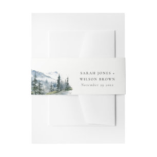 Bandeau De Faire-part Blue Green Woods Mountain Paysage Mariage de croqu
