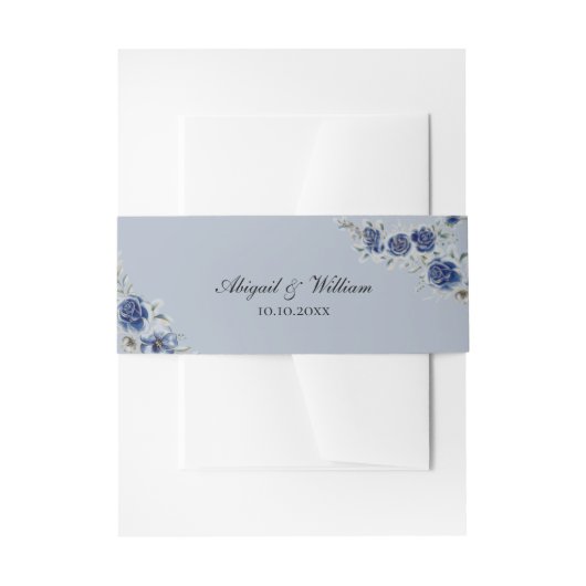 Bandeau De Faire-part Blue Romantic Floral Botanical Wedding Belly Bands (Devant example)