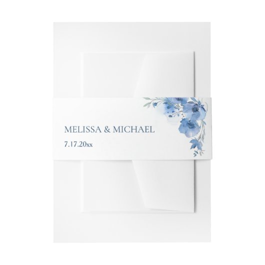 Bandeau De Faire-part Blue Watercolor Flowers Wedding (Devant example)