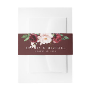 Bandeau De Faire-part Blush Élégant et Floral Bourguignon au Vin
