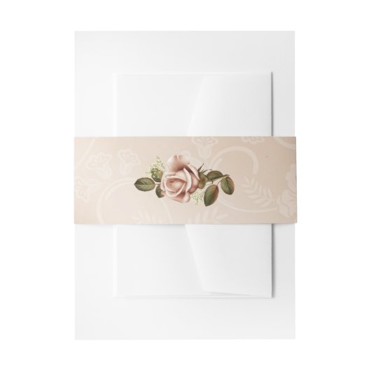 Bandeau De Faire-part Blush Invitation Belly Band avec Rose (Devant example)