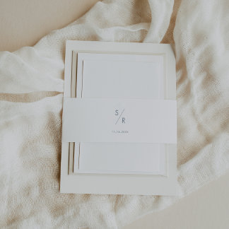 Bandeau De Faire-part Boho Chic Ardoise Bleu Monogramme Mariage