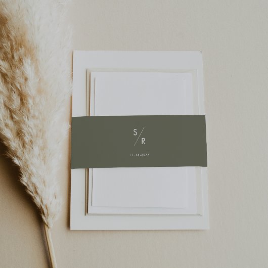 Bandeau De Faire-part Boho Chic Olive Vert Monogramme Mariage