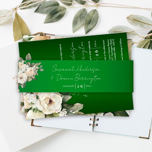 Bandeau De Faire-part Boho Emerald Green Floral Mariage