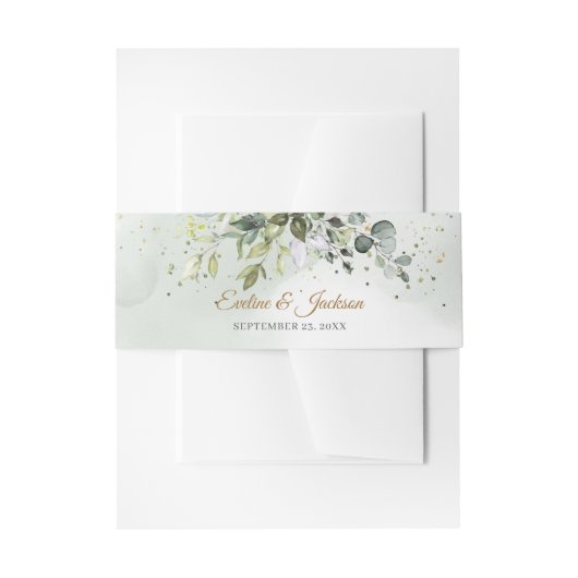 Bandeau De Faire-part Boho Eucalyptus branches vertes faux cadre or (Devant example)